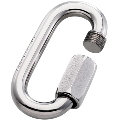 Metal maillons and quick-link connectors.
