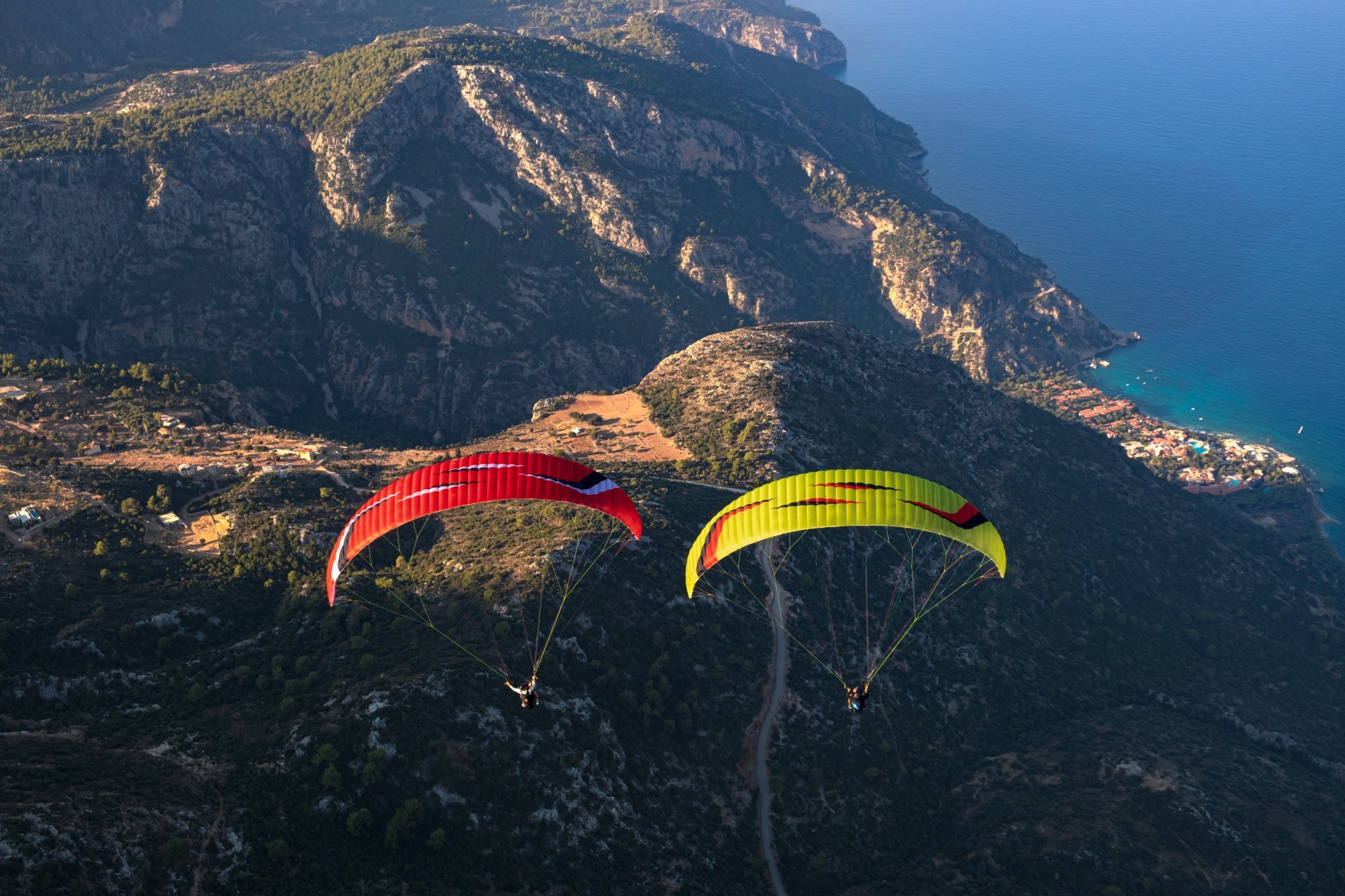 Sky Paragliders Metis 5 tandem wing in flight.
