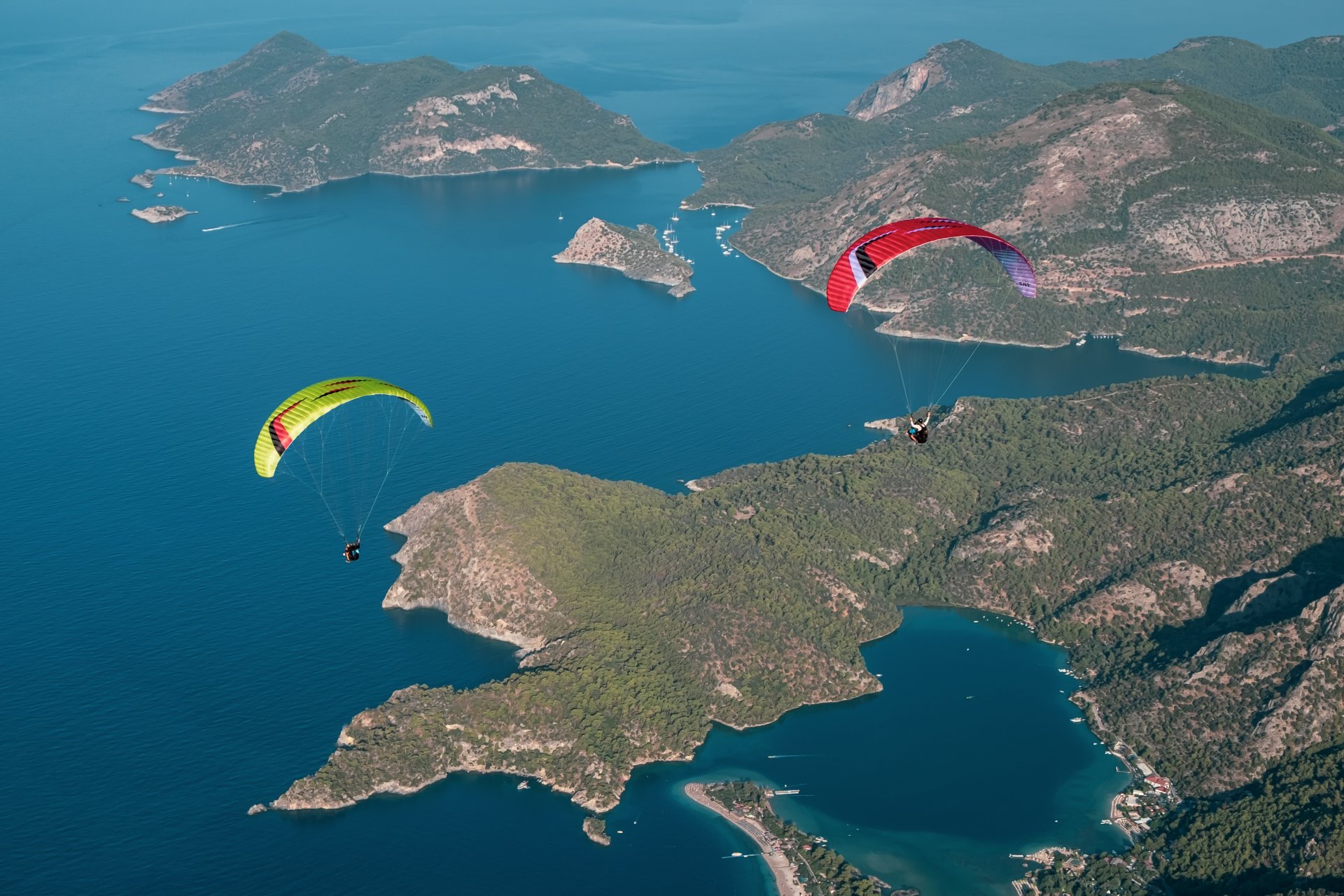 Sky Paragliders Metis 5 tandem wing in flight.
